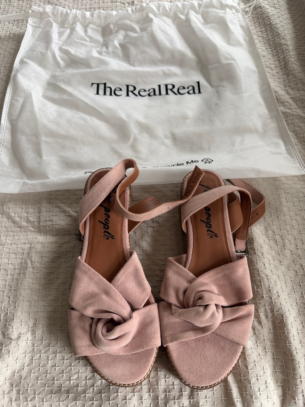 Free People Blush Pink Knot Suede Sandals with Ankle Strap